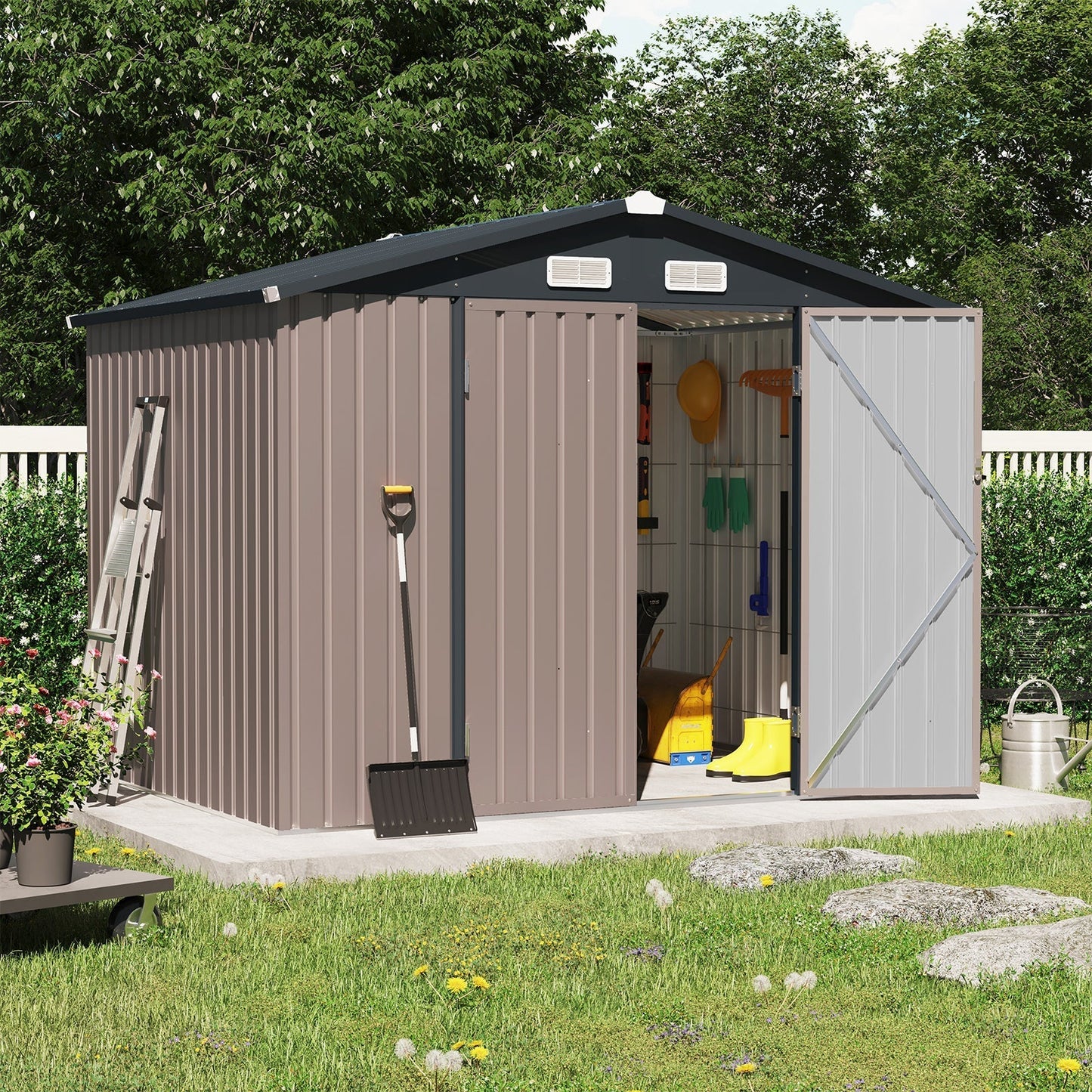 OC Orange-Casual 8' x 6' FT Outdoor Storage Shed, Metal Garden Tool Shed with Lockable Door, Outside Sheds & Storage Galvanized Steel, Brown - Walmart.com